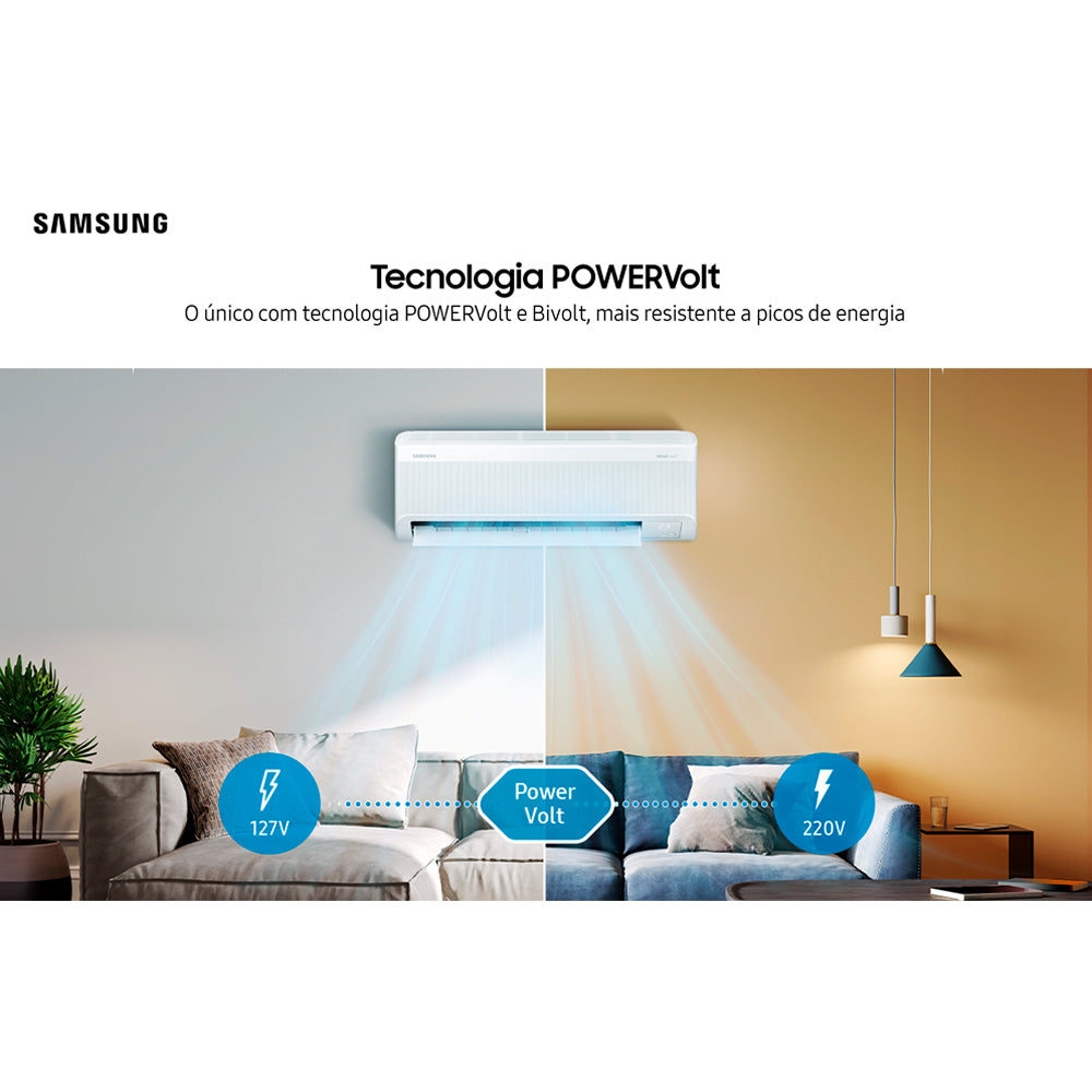 Ar Condicionado Split Hi-Wall Samsung Inverter WindFree POWERVolt AI 12.000 Btu/h Frio 110/220V Bivolt | AR12DYFAVWKNAZ